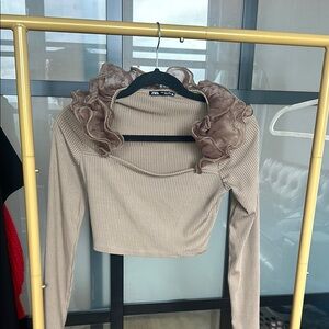 Zara Beige Ruffled Women's Top